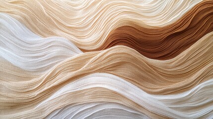 Textured yarn desert landscape, intricate sand dunes, vibrant woven sky hues, a blend of color and form in an abstract setting