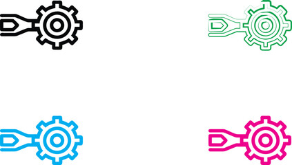 Minimalist gear icons, colorful symbols, technical design elements, circular motifs, simplified industrial graphics, bold outlines, vector-style illustrations, abstract mechanical concept, bright prim