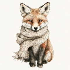 Obraz premium Charming hand-drawn fox in a serene woodland setting, showcasing the beauty of nature and whimsical artistry.