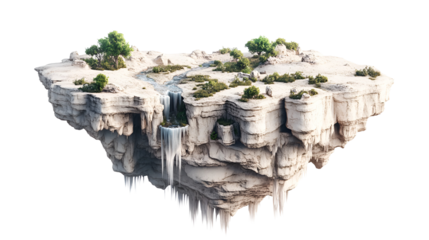 Mysterious Floating Island with Surreal Waterfall