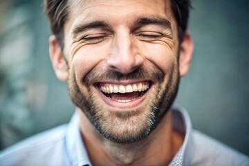 Obraz premium Smiling man with beaming expression joy and happiness