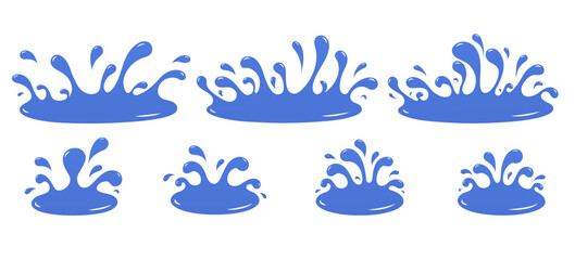 Splash of drops. Blue drops of liquid water, drinks, sea and ocean.