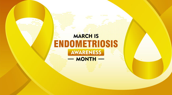 Endometriosis awareness month is celebrated every year in March. Campaign banner with ribbon and text. Suitable for banners, posters, greeting campaigns, etc