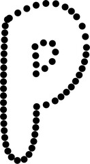 Vector illustration of uppercase letter P in dashed line style. Ideal for kids' tracing worksheets, coloring pages, and educational materials.