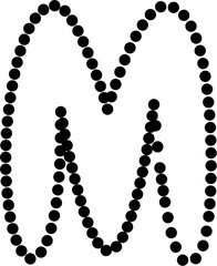 Vector illustration of uppercase letter M in dashed line style. Ideal for kids' tracing worksheets, coloring pages, and educational materials.