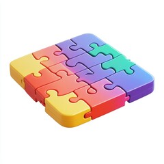 Colorful Jigsaw Puzzle Icon Teamwork Concept, vibrant interlocking pieces symbolizing collaboration and unity in problem-solving.