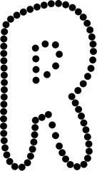 Vector illustration of uppercase letter R in dashed line style. Ideal for kids' tracing worksheets, coloring pages, and educational materials.