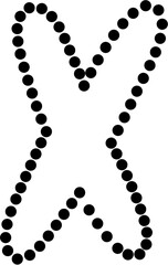 Vector illustration of uppercase letter X in dashed line style. Ideal for kids' tracing worksheets, coloring pages, and educational materials.