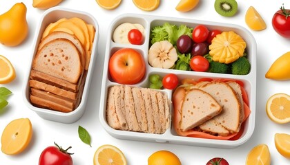 Lunch box with delicious food isolated on a white background
