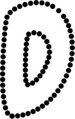 Vector illustration of uppercase letter D in dashed line style. Ideal for kids' tracing worksheets, coloring pages, and educational materials.
