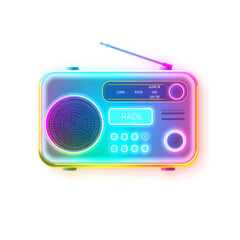 Obraz premium Radio holographic 3D icon. neon symbol vector illustration isolated on white background. Generative AI