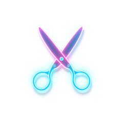 Fototapeta premium Scissors holographic 3D icon. neon symbol vector illustration isolated on white background. Generative AI