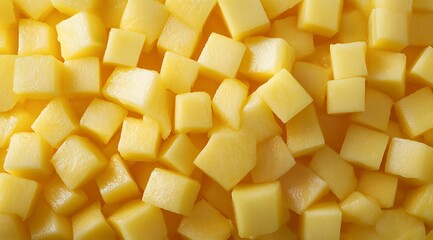 Fresh mango cubes close-up, capturing the vibrant yellow color and juicy texture