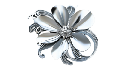 Shiny silver metal flower blooming with transparent background