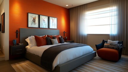 Modern Bedroom Design: Bold Accent Wall, Textures & Dynamic Style