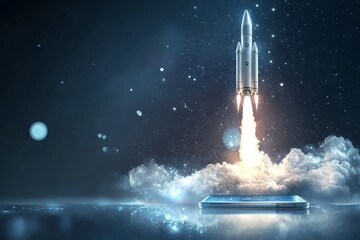 Rocket Ascension, a dynamic portrayal of a rocket launching into the sky, showcasing the power and innovation of space exploration.