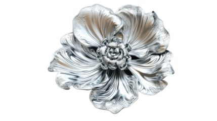 Silver metal flower blooming with transparent background