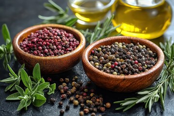 Close-up of spices & oils