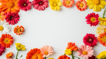 Obraz premium A frame of vibrant flowers on a white background