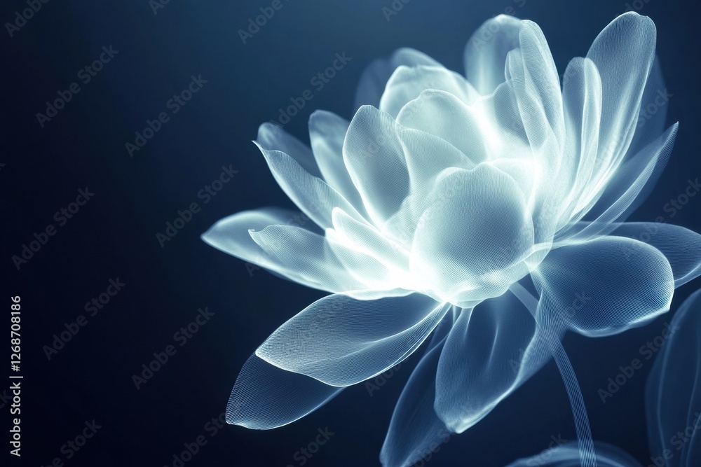 Poster ethereal glowing lotus flower isolated on dark background showcasing delicate petals and luminous de