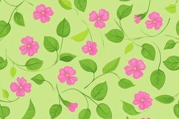 Charming design featuring delicate pink flowers with vibrant green accents, perfect for fabric, wallpaper, or decorative elements.