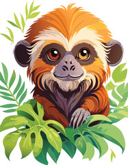 Obraz premium Tamarin isolated on a transparent or white background, vector illustration