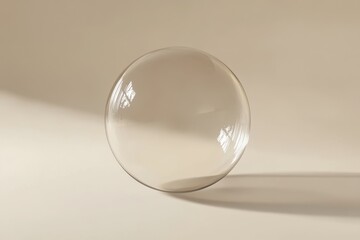 Transparent glass sphere casting shadow on a neutral backdrop