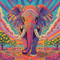 Elephant of the Wild in a Breathtaking Scenery, vector illustration