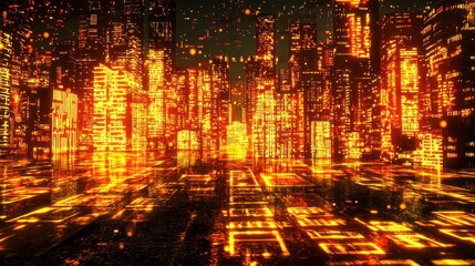 Neon city grid, glowing, futuristic, night