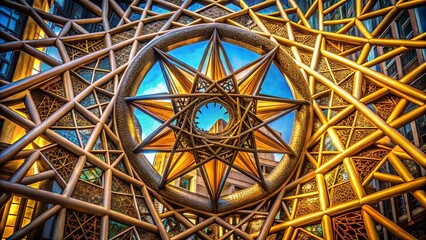 Abstract Entwined Wheel, Octagonal Star & Knotted Circle: Architectural Photography
