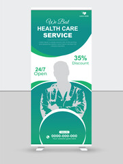 Fototapeta premium Medical health and service rollup banner standee design