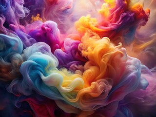 Fototapeta premium Abstract Food Photography: Colorful Swirls of Smoke and Vapor, Culinary Art