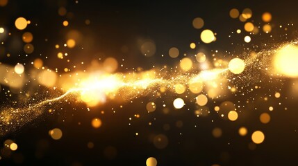 Golden Light Trails With Bokeh Overlay. Elegant Festive Background.