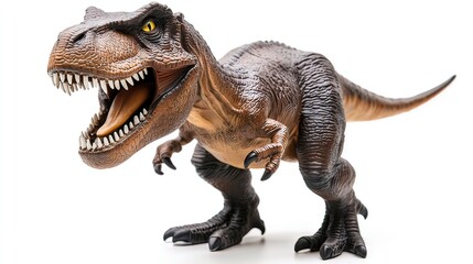 Fototapeta premium Close-up of a fierce T-Rex figurine with sharp teeth, capturing its menacing essence and primal power.