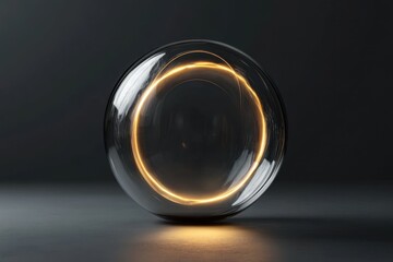 Glass sphere with glowing golden ring inside rests on surface
