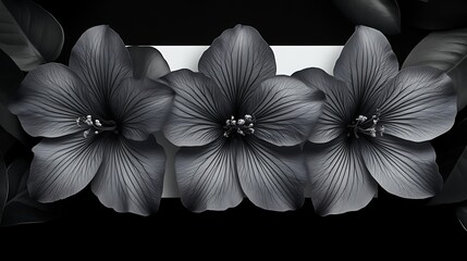 Obraz premium Three Dark Monochrome Flowers With Leaves Background