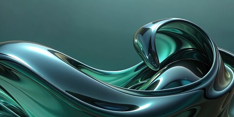 Abstract Teal and Silver Liquid Form
