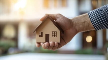Hand Holds Miniature House. Symbolizes Real Estate, Property, Mortgage, Or Investment Concepts.