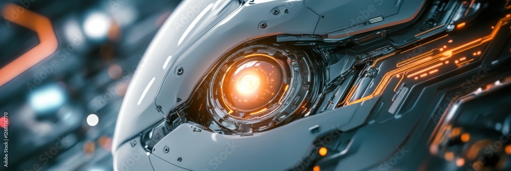 Fototapete close up of a glowing robotic eye with intricate circuits and futuristic design details. generative 
