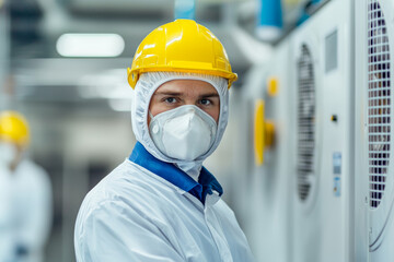 Focused worker monitors heat levels with determination in industrial setting