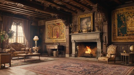 Obraz premium Grand Sitting Room in a Medieval Manor with Elegant Decor