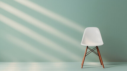 White chair bathed in soft light, evokes serene tranquility