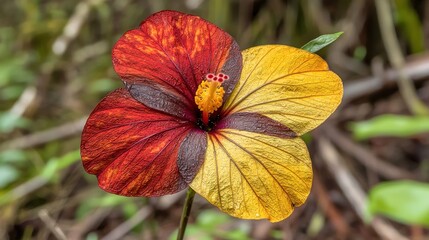 Obraz premium Vibrant two-toned hibiscus flower in garden