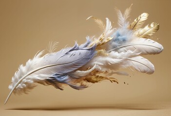 Abstract Feather Symphony: Colorful 3D Fluff in Motion - High-Quality Stock Art for Interior Decor, Graphic Design, and Creative Visuals Projects.