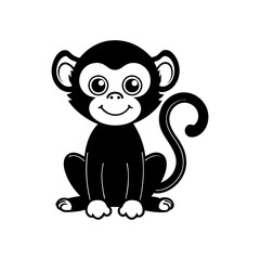 Cute Monkey Silhouette Vector Illustration – Black and White Animal Icon