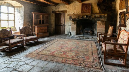 Cozy Medieval Noble Living Room with Rustic Decor and Charm