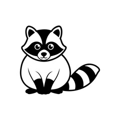 Cute Raccoon Silhouette Logo, Black and White Vector Illustration