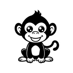 Cute Monkey Silhouette Vector Illustration – Black and White Animal Icon
