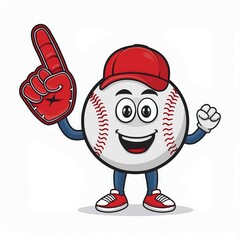 Baseball with foam finger cartoon mascot illustration character vector clip art hand drawn