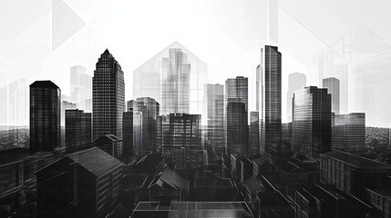 Monochrome Urban Landscape With A Contemporary, Architectural Design In An Abstract Style.